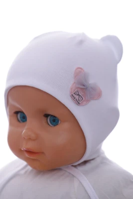 Шапка для дівчинки подвійний трикотаж з білим бантиком