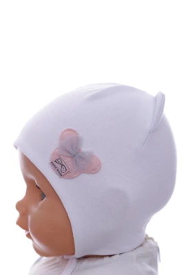 Шапка для дівчинки подвійний трикотаж з білим бантиком