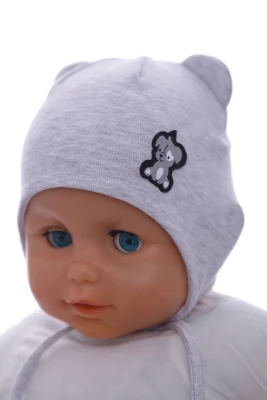 Шапка для хлопчика подвійний трикотаж із Собачкою сірий