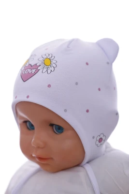 Шапка для дівчинки подвійний трикотаж з білим ромашкою