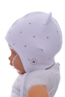 Шапка для дівчинки подвійний трикотаж з білим ромашкою