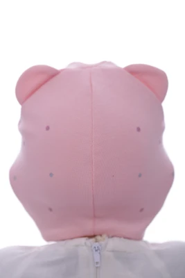 Шапка для дівчинки подвійний трикотаж з рожевою ромашкою