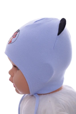 Шапка для хлопчика подвійний трикотаж із Динозавром блакитна