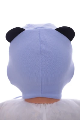 Шапка для хлопчика подвійний трикотаж із Динозавром блакитна