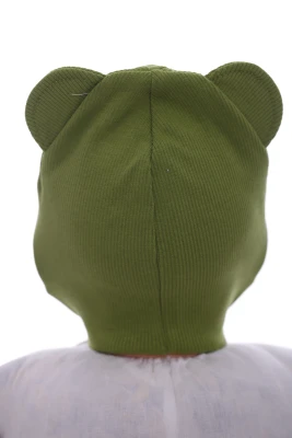 Шапка для хлопчика подвійний трикотаж у рубчик Автобус зелений