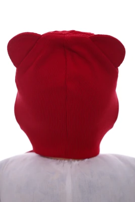 Шапка для хлопчика подвійний трикотаж у рубчик Автобус червона