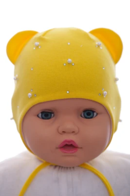 Шапка для дівчинки подвійний трикотаж Стразики жовта