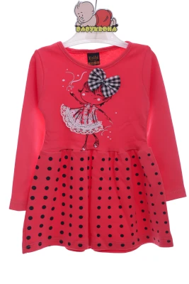 Сукня з довгим рукавом у горошок трикотажне рожеве