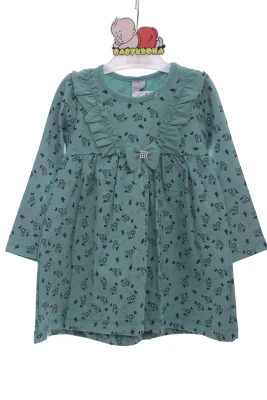 Сукня з довгим рукавом у квіточку трикотажна оливкова