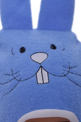 Шапка махра для хлопчика на трикотажі Зайчик блакитний