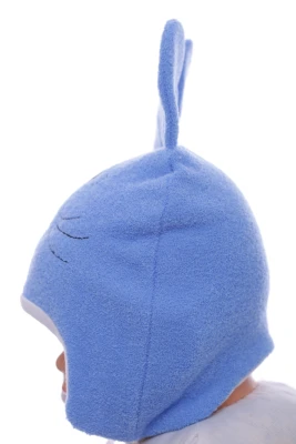 Шапка махра для хлопчика на трикотажі Зайчик блакитний