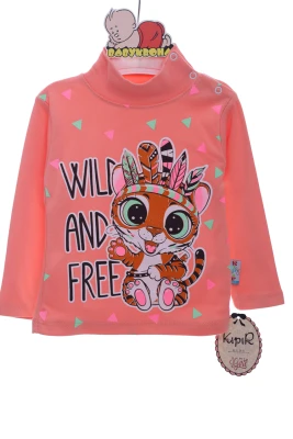 Гольф на флісі для дівчинки з Тигрулею персиковий Kipir Kids