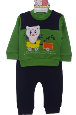 Трикотажний костюм для хлопчика з паровозиком зелений Esa Baby