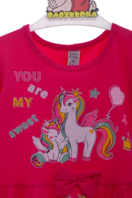 Сукня з довгим рукавом трикотажне з Єдиноріжкою коралове