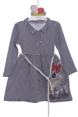 Сукня з довгим рукавом з ремінцем Смуга синя