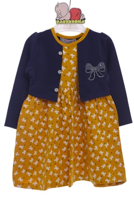 Сукня з довгим рукавом у бантик гірчичне