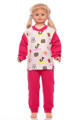 Піжама для дівчинки з довгим рукавом інтерлок Tik-Tok рожева