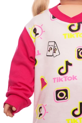 Піжама для дівчинки з довгим рукавом інтерлок Tik-Tok рожева