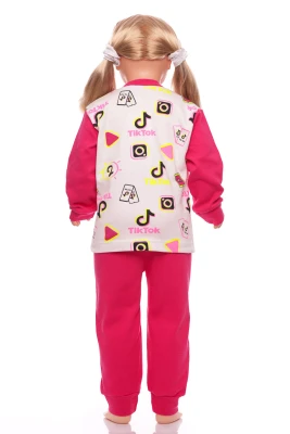 Піжама для дівчинки з довгим рукавом інтерлок Tik-Tok рожева