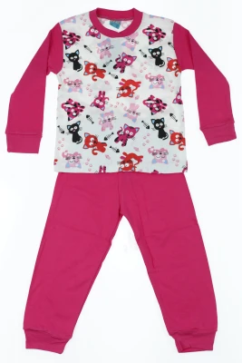 Піжама для дівчинки з довгим рукавом інтерлок з котиками малинова