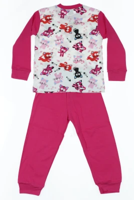 Піжама для дівчинки з довгим рукавом інтерлок з котиками малинова