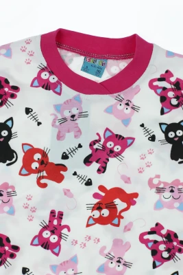 Піжама для дівчинки з довгим рукавом інтерлок з котиками малинова