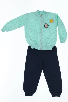 Костюм спортивний для дівчинки на змійці інтерлок з бірюзовою квіткою