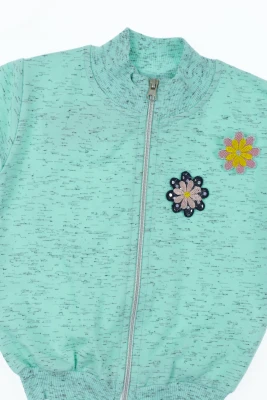 Костюм спортивний для дівчинки на змійці інтерлок з бірюзовою квіткою
