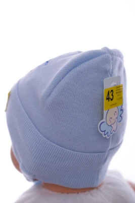Шапка в'язка для хлопчика на трикотажі Car блакитна