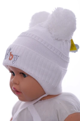 Шапка в'язка на трикотажі Бейбі біла