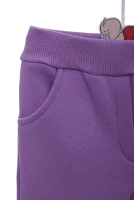 Штани на флісі для дівчинки Meow фіолетові