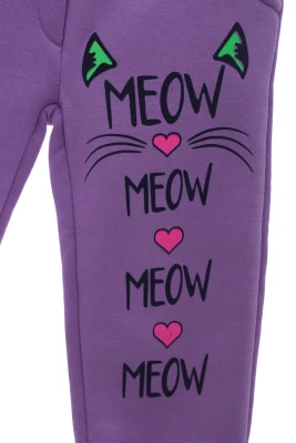 Штани на флісі для дівчинки Meow фіолетові