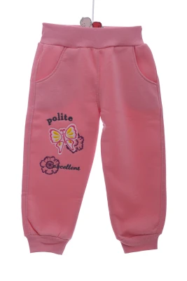 Штани на флісі для дівчинки з метеликом пудрові