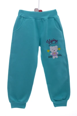 Штани на флісі для дівчинки з кішечкою м'ятні