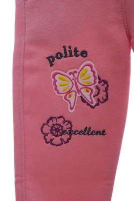 Штани на флісі для дівчинки з метеликом пудрові