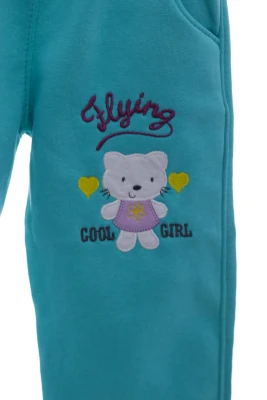 Штани на флісі для дівчинки з кішечкою м'ятні