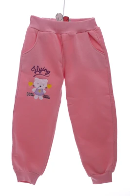 Штани на флісі для дівчинки з кішкою пудрові