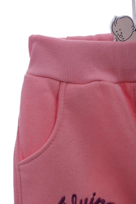 Штани на флісі для дівчинки з кішкою пудрові