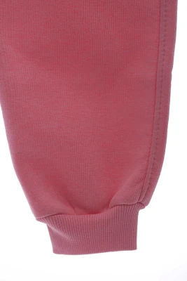 Штани на флісі для дівчинки з кішкою пудрові