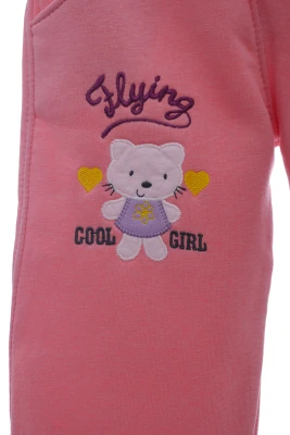 Штани на флісі для дівчинки з кішкою пудрові