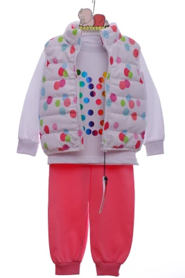 Костюм для дівчинки трійка трикотажний "Горошок" рожевий