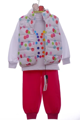 Костюм трійка для дівчинки трикотажний "Горошок" малиновий