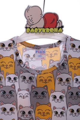 Платье трикотажное для девочки Ferix с Кошечками серое