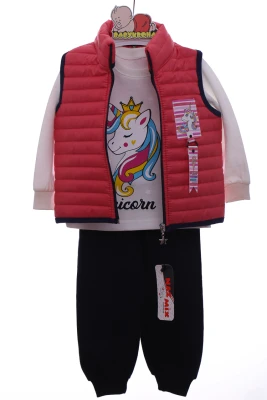 Костюм трійка для дівчинки двонитка Nazmix з Єнанорожкою теракотовий