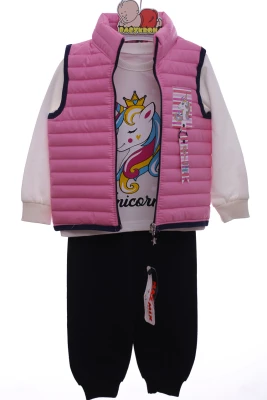 Костюм трійка для дівчинки двонитка Nazmix з єдинорожкою рожевий