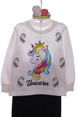 Костюм трійка для дівчинки двонитка Nazmix з єдинорожкою рожевий