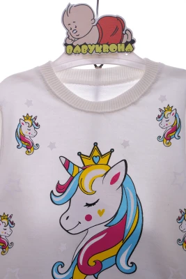 Костюм трійка для дівчинки двонитка Nazmix з єдинорожкою рожевий