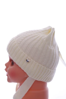 Шапка в'язка на трикотажі Kraft з Візерунком молочна