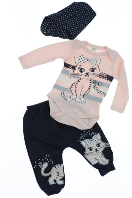 Боді зі штанами та хомутом для дівчинки інтерлок Cat персикове