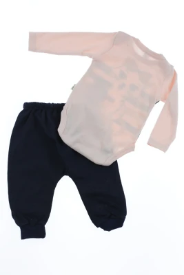 Боді зі штанами та хомутом для дівчинки інтерлок Cat персикове